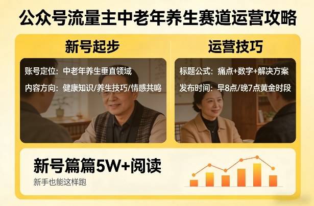 公众号流量主中老年养生赛道，新号篇篇5W+阅读，新手也能这样跑| 网创圈