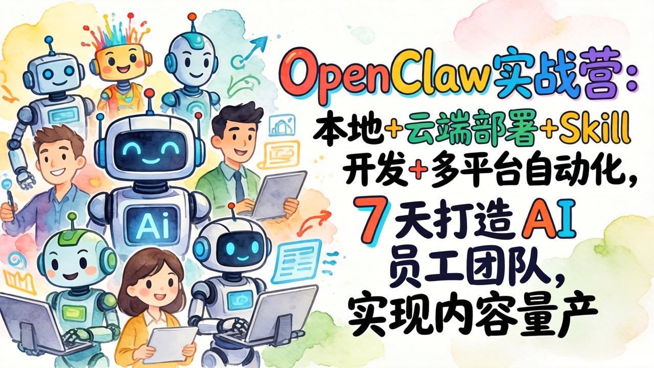 OpenClaw实战营：本地+云端部署+Skill开发+多平台自动化，7 天打造 AI 员工团队，实现内容量产| 网创圈