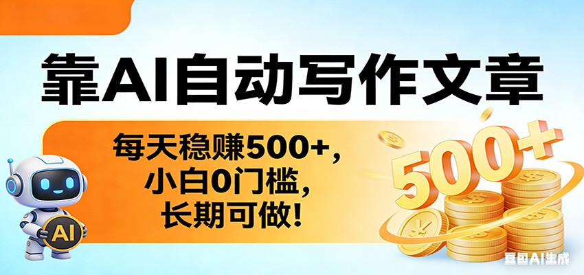靠AI自动写作文章，每天稳赚500+，小白0门槛，长期可做！| 网创圈