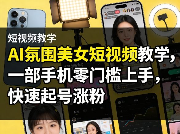 AI氛围美女短视频教学，一部手机零门槛上手，快速起号涨粉| 网创圈