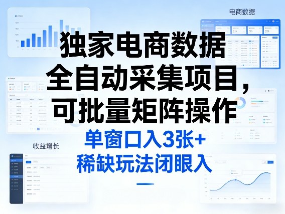 独家电商数据全自动采集项目，可批量矩阵操作，单窗口日入3张+，稀缺玩法闭眼入【揭秘】| 网创圈