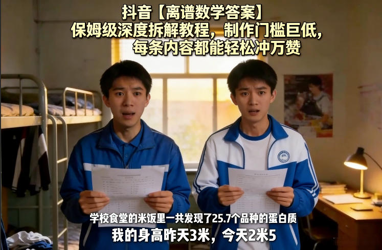 抖音【离谱数学答案】保姆级深度拆解教程，制作门槛巨低，每条内容都能轻松冲万赞，附详细步骤| 网创圈
