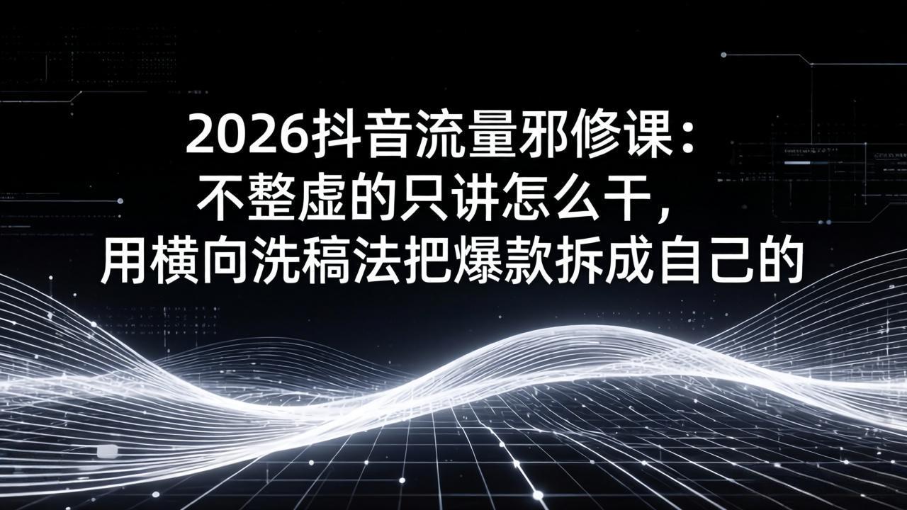 2026抖音流量邪修课：不整虚的只讲怎么干，用横向洗稿法把爆款拆成自己的| 网创圈