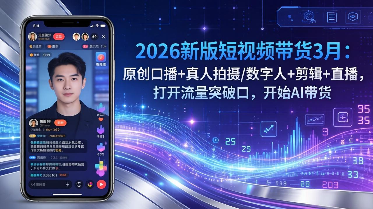 2026新版短视频带货3月：原创口播+真人拍摄/数字人+剪辑+直播，打开流量突破口，开始AI带货| 网创圈
