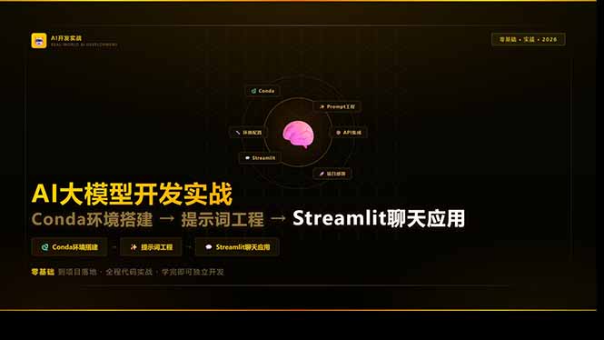 AI大模型开发实战：Conda环境搭建→提示词工程→Streamlit聊天应用，零基础到项目落地| 网创圈