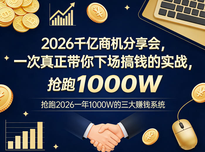 2026千亿商机分享会，一次真正带你下场搞钱的实战，抢跑2026一年1000W的三大賺钱系统| 网创圈