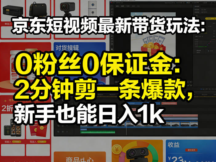 京东短视频最新带货玩法，0粉丝0保证金，2分钟剪一条爆款，新手也能日入1k+【揭秘】| 网创圈