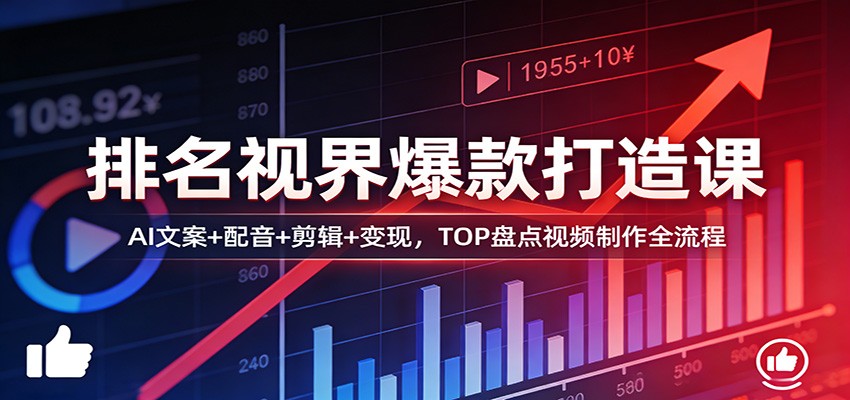 排名视界爆款打造课：AI文案+配音+剪辑+变现，TOP盘点视频制作全流程| 网创圈