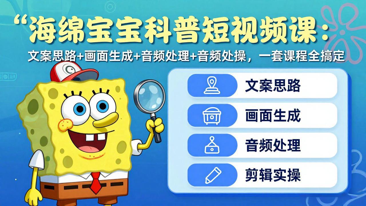 海绵宝宝科普短视频课：文案思路+画面生成+音频处理+剪辑实操，一套课程全搞定| 网创圈