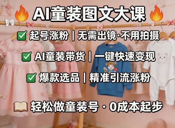 AI童装图文剪辑，某社群童装图文大课，起号涨粉、AI童装带货、爆款选品，无需出镜和拍摄| 网创圈