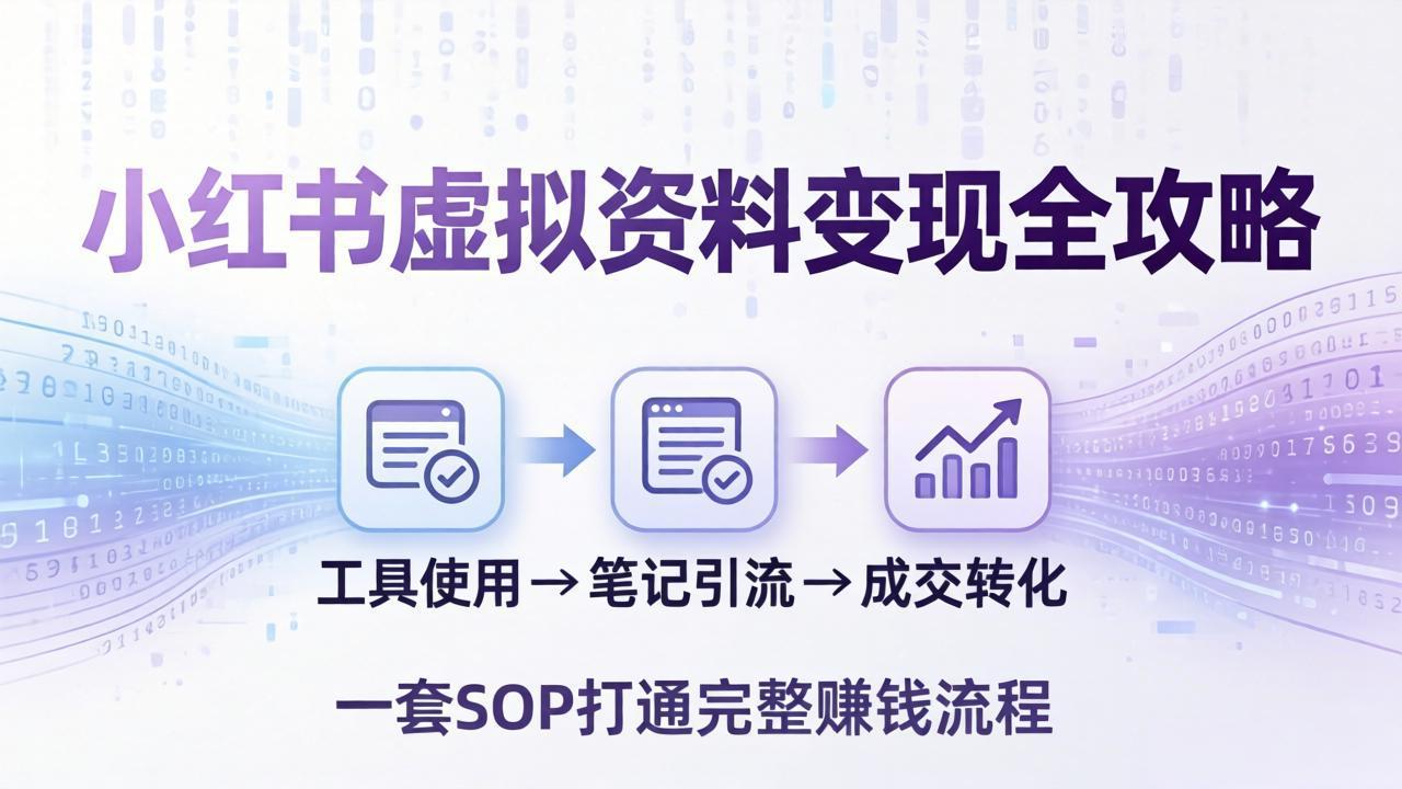 小红书虚拟资料变现全攻略：从工具使用到笔记引流成交，一套 SOP 打通完整赚钱流程| 网创圈