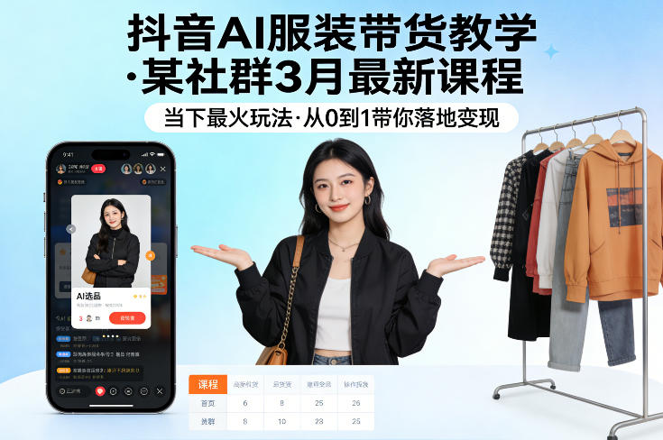 抖音AI服装带货教学，某社群3月最新课程，当下最火玩法，从0到1带你落地变现| 网创圈