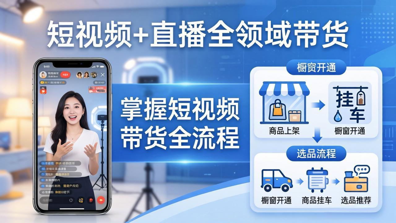 短视频+直播全领域带货：掌握橱窗开通、挂车、选品、爆款文案改编等短视频带货全流程| 网创圈