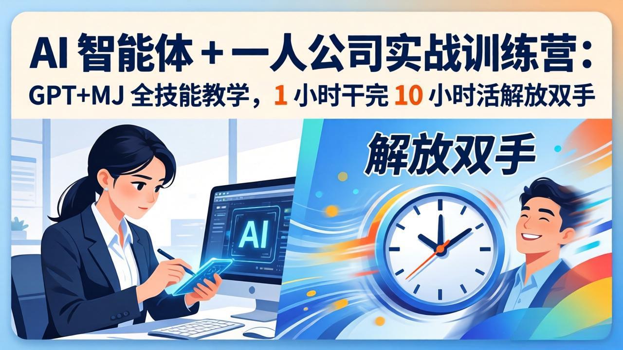 AI 智能体 + 一人公司实战训练营：GPT+MJ 全技能教学，1 小时干完 10 小时活解放双手| 网创圈
