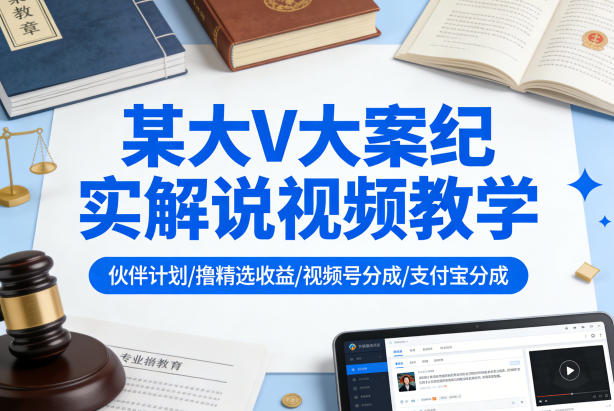 某大V大案纪实解说视频教学，可做伙伴计划、撸精选收益，视频号和支付宝分成计划均可| 网创圈