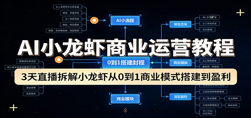 AI小龙虾商业运营教程：3天直播拆解小龙虾从0到1商业模式搭建到盈利| 网创圈