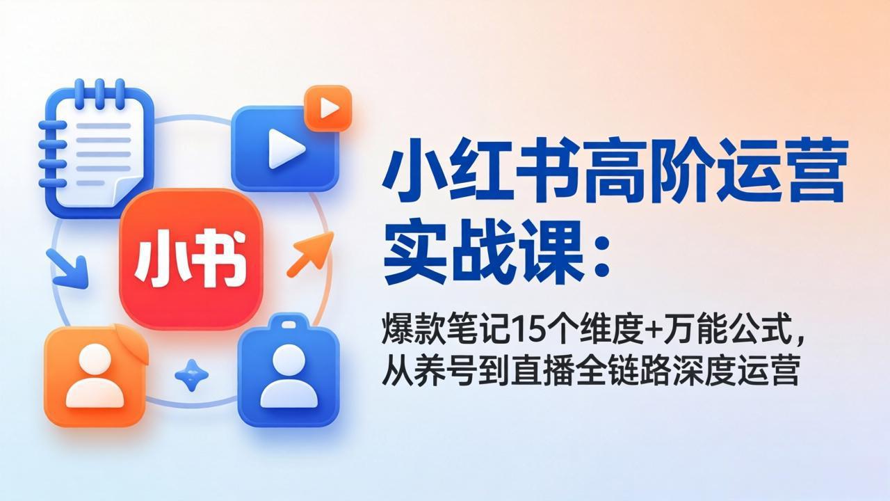小红书高阶运营实战课：爆款笔记15个维度+万能公式，从养号到直播全链路深度运营| 网创圈