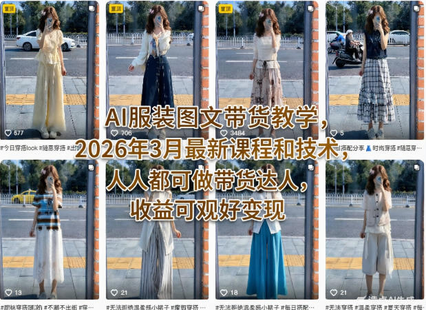 AI服装图文带货教学，2026年3月最新课程和技术，人人都可做带货达人，收益可观好变现| 网创圈