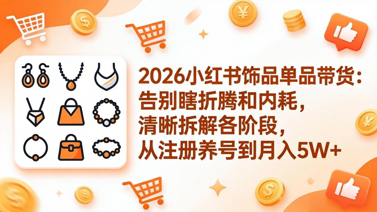 2026小红书饰品单品带货：告别瞎折腾和内耗，清晰拆解各阶段，从注册养号到月入5W+| 网创圈
