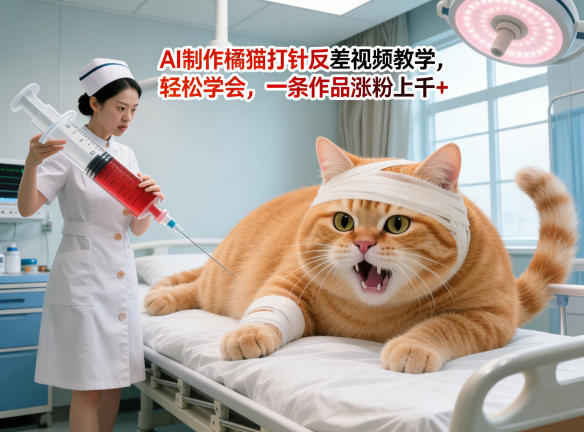 AI制作橘猫打针反差视频教学，轻松学会，一条作品涨粉上千+| 网创圈