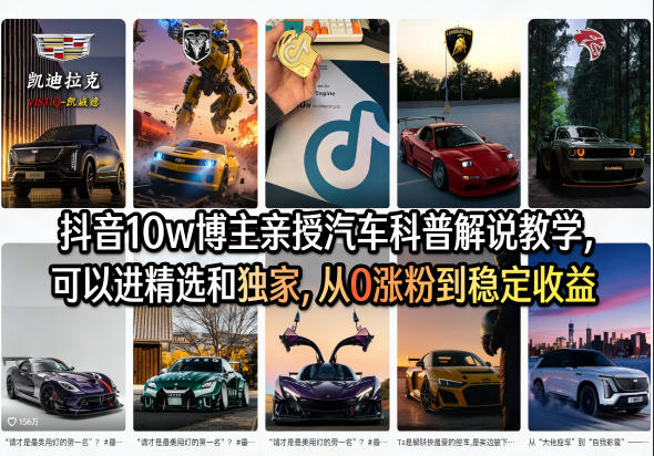 抖音10w博主亲授汽车科普解说教学，可以进精选和独家，从0涨粉到稳定收益(详细视频课程+1T素材)| 网创圈