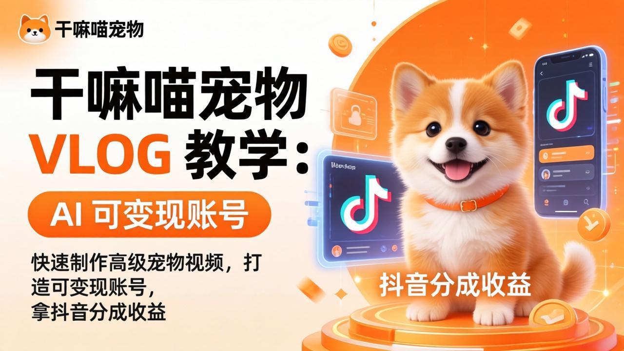 干嘛喵宠物 VLOG 教学：AI 快速制作高级宠物视频，打造可变现账号，拿抖音分成收益| 网创圈