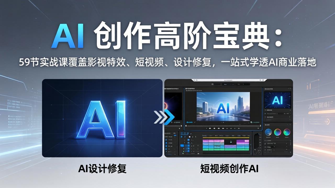 AI 创作高阶宝典：59节实战课覆盖影视特效、短视频、设计修复，一站式学透AI商业落地| 网创圈