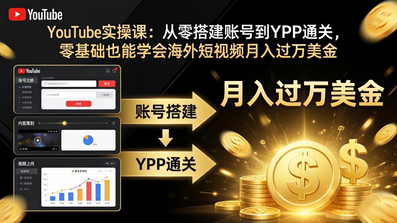 YouTube实操课：从零搭建账号到YPP通关，零基础也能学会海外短视频月入过万美金| 网创圈