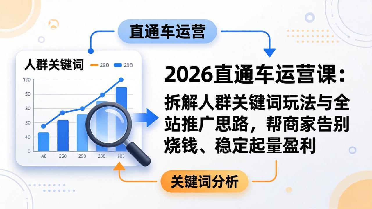 2026直通车运营课：拆解人群关键词玩法与全站推广思路，帮商家告别烧钱、稳定起量盈利| 网创圈