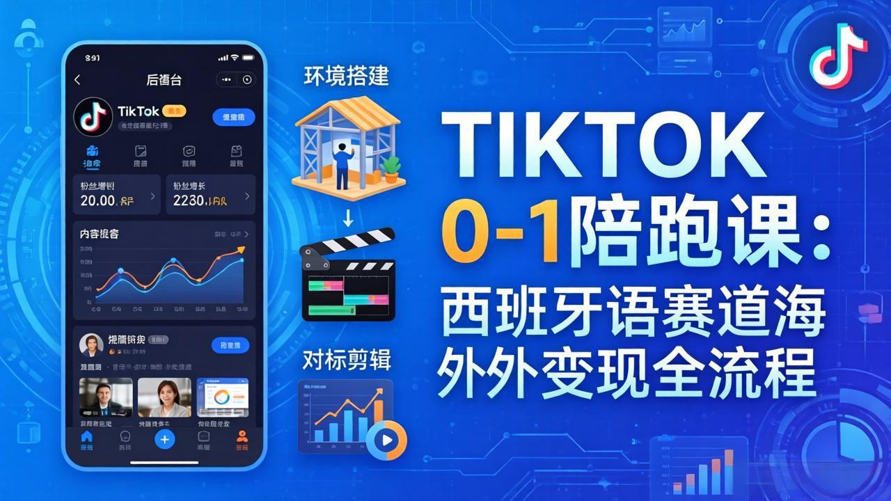 TIKTOK 0-1 陪跑课：从环境搭建到刷对标剪辑，西班牙语赛道海外变现全流程| 网创圈