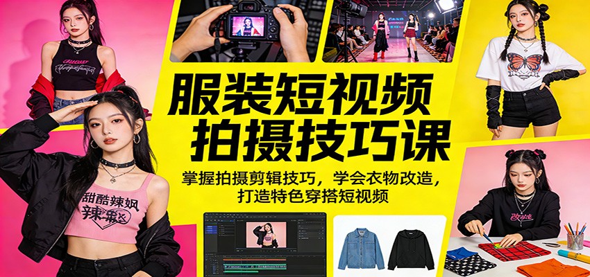 服装短视频拍摄技巧课：掌握拍摄剪辑技巧，学会衣物改造，打造特色穿搭短视频| 网创圈