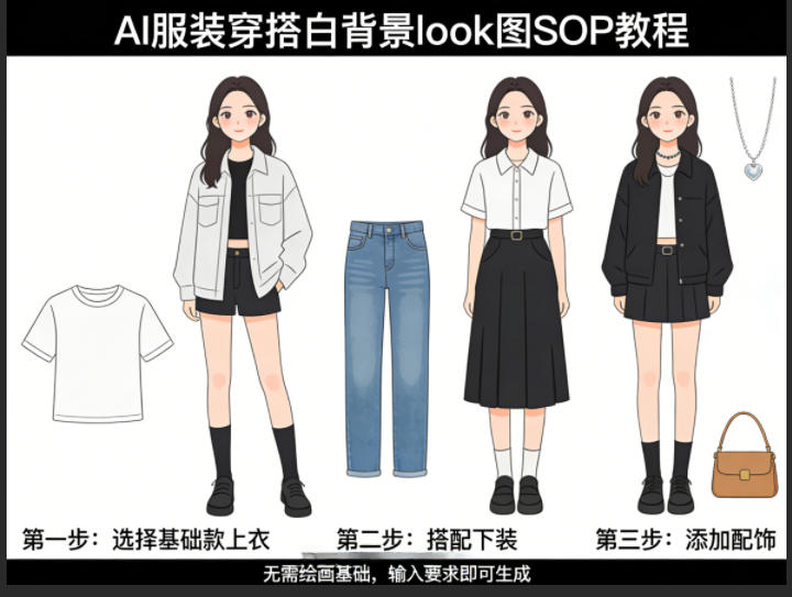 AI服装穿搭白背景look图SOP教程，不用会画画，提几句具体要求，AI就能还你一个奇迹| 网创圈