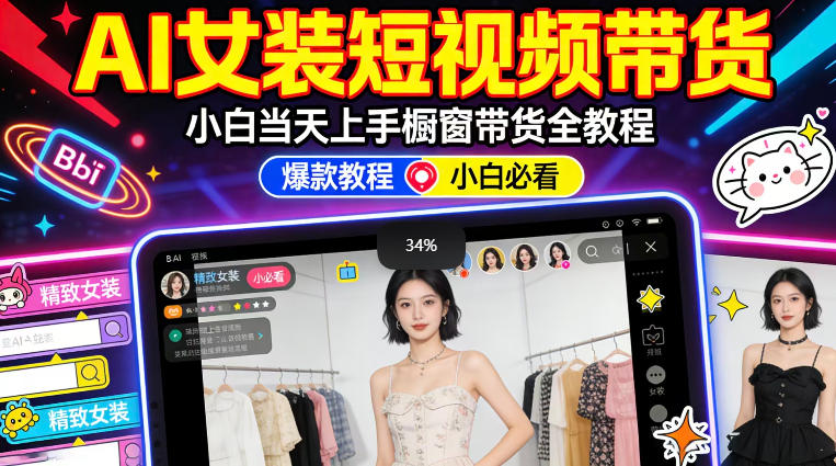 AI女装短视频橱窗带货：小白零门槛当天上手，高佣金爆款轻松賺！| 网创圈