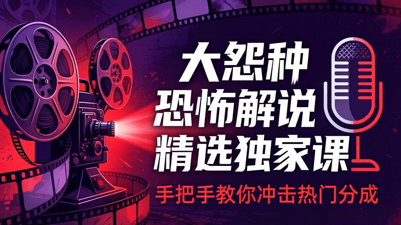 大怨种恐怖解说精选独家课：电影下载+文案配音+片头封面，手把手教你冲击热门分成| 网创圈