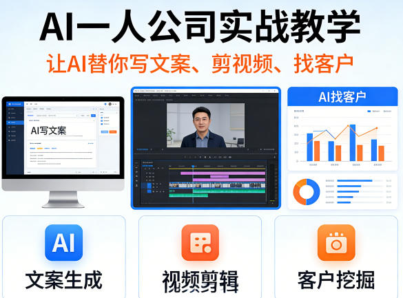 AI一人公司实战教学，让AI替你写文案、剪视频、找客户| 网创圈