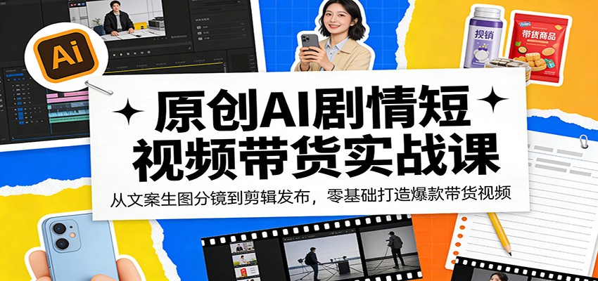 原创AI剧情短视频带货实战课：从文案生图分镜到剪辑发布，零基础打造爆款带货视频| 网创圈
