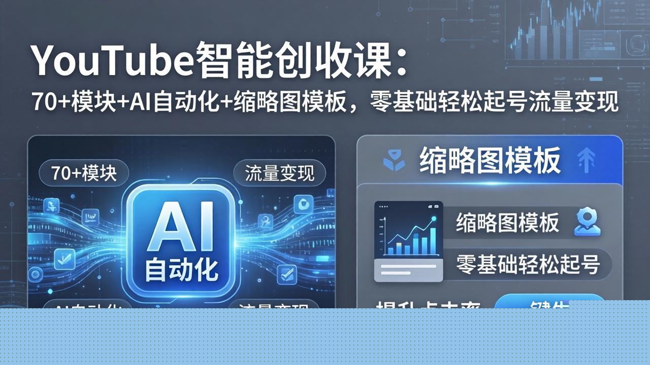 YouTube智能创收课：70+模块+AI自动化+缩略图模板，零基础轻松起号流量变现| 网创圈