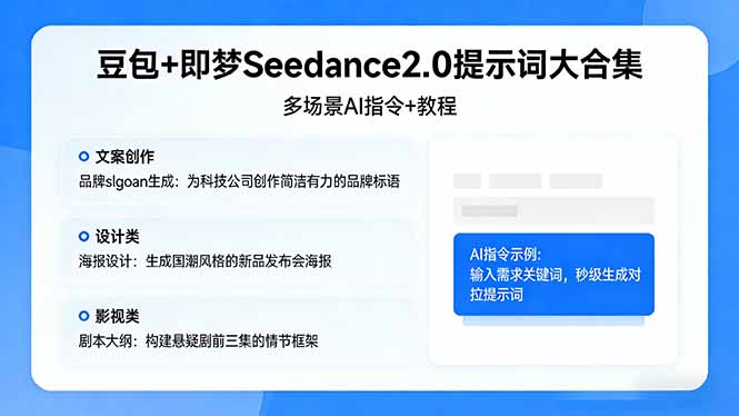 豆包+即梦Seedance2.0提示词大合集：多场景AI指令+教程，解锁文案、设计、影视高效创作| 网创圈