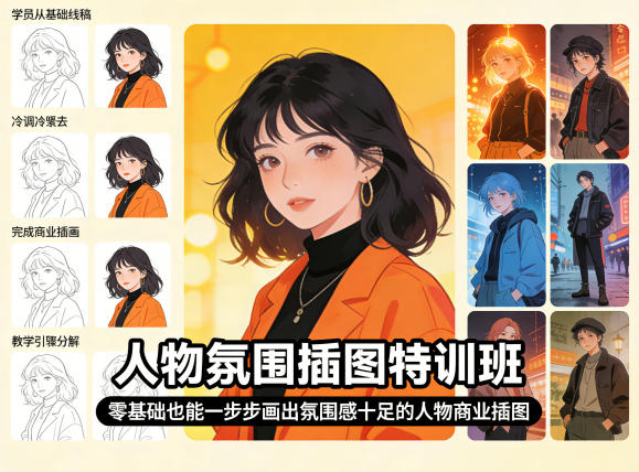人物氛围插图特训班，零基础也能一步步画出氛围感十足的人物商业插图| 网创圈