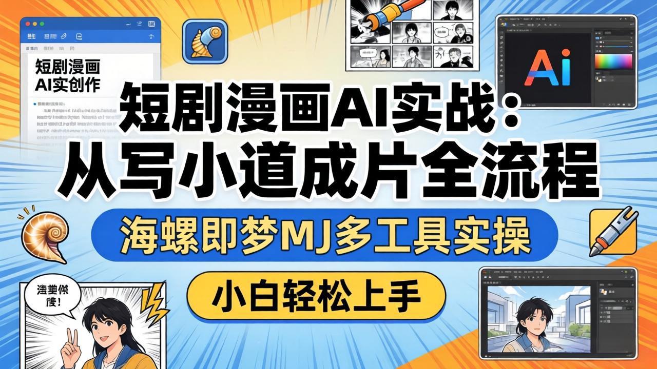 短剧漫画AI实战：从写小说到成片全流程，海螺即梦MJ多工具实操，小白轻松上手| 网创圈