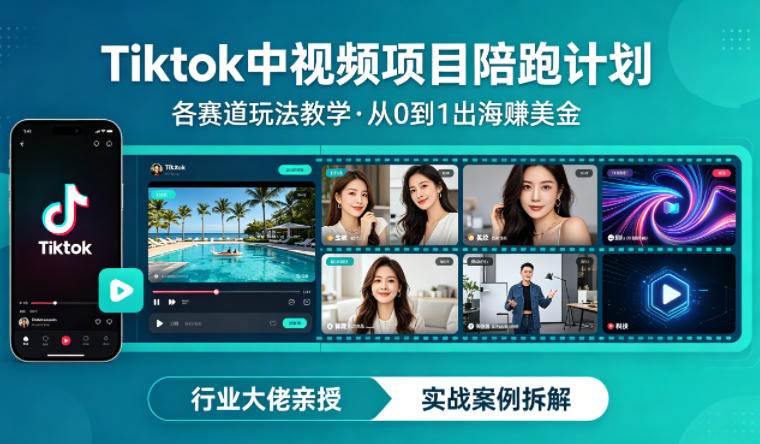 某大佬的Tiktok中视频项目陪跑，涵盖TK各个赛道玩法教学，从0到1出海賺美金| 网创圈