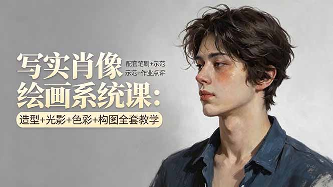 写实肖像绘画系统课：造型+光影+色彩+构图全套教学，配套笔刷+示范+作业点评| 网创圈