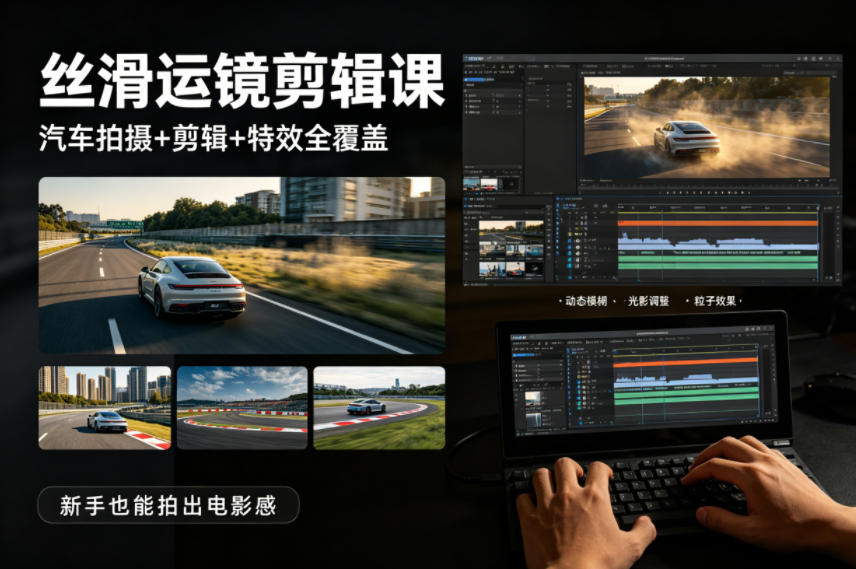 大叔丝滑运镜剪辑课，汽车拍摄+剪辑+特效全覆盖，新手也能拍出电影感| 网创圈