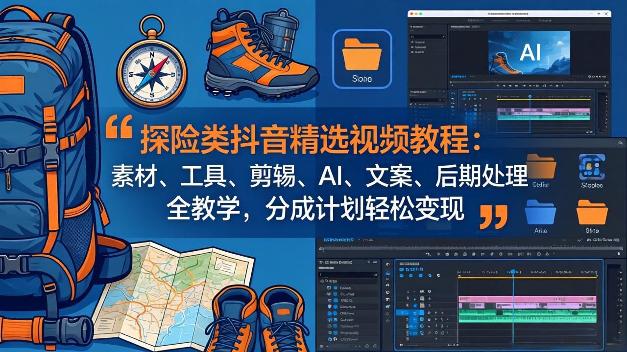 探险类抖音精选视频教程：素材、工具、剪辑、AI、文案、后期处理全教学，分成计划轻松变现| 网创圈