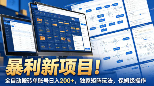 暴利新项目！全自动搬砖单账号日入200+，独家矩阵玩法，保姆级操作【揭秘】| 网创圈