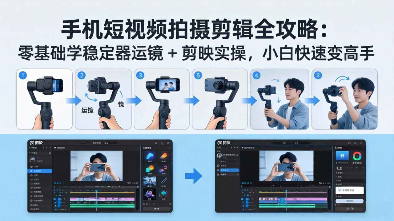 手机短视频拍摄剪辑全攻略：零基础学稳定器运镜 + 剪映实操，小白快速变高手| 网创圈