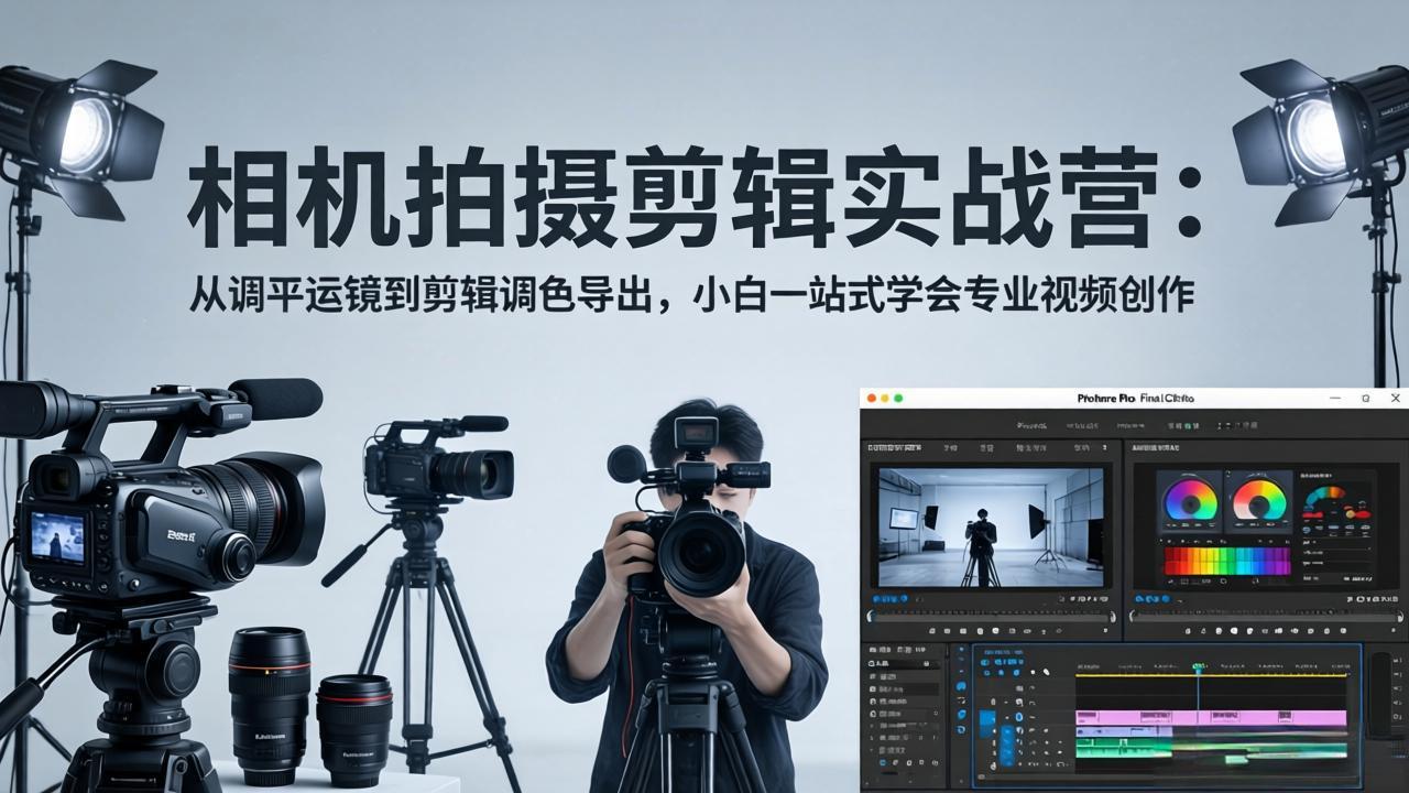 相机拍摄剪辑实战营：从调平运镜到剪辑调色导出，小白一站式学会专业视频创作| 网创圈