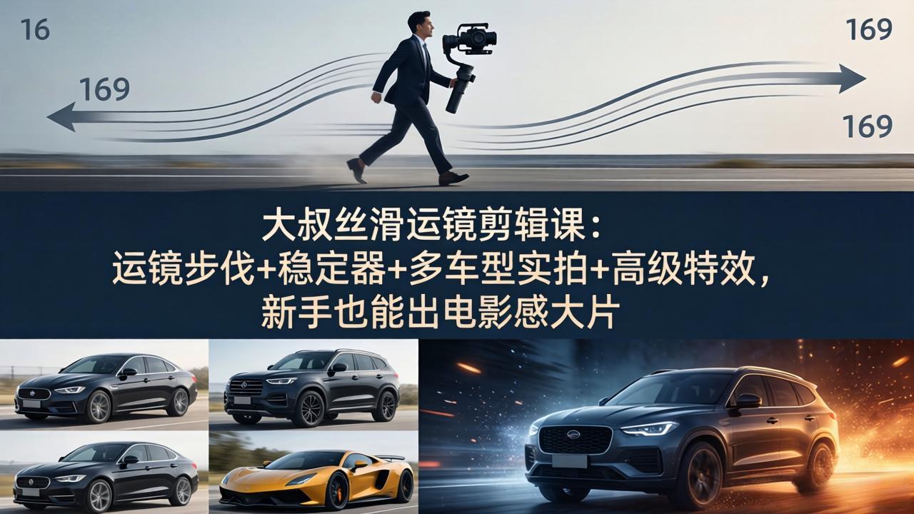 大叔丝滑运镜剪辑课：运镜步伐+稳定器+多车型实拍+高级特效，新手也能出电影感大片| 网创圈