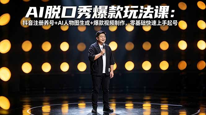 AI脱口秀爆款玩法课：抖音注册养号+AI人物图生成+爆款视频制作，零基础快速上手起号| 网创圈