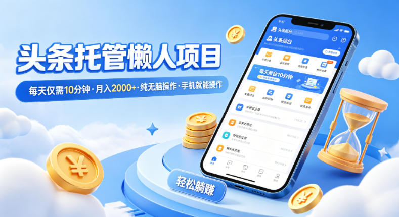 头条托管懒人项目，每天仅需10分钟，月入2000+，纯无脑操作，手机就能操作【揭秘】| 网创圈